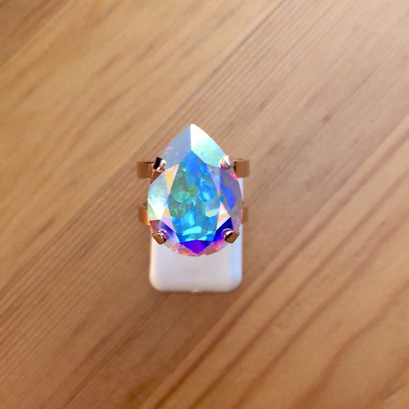 Aurora Borealis Pear Crystal Statement Ring - Picture 16 of 17